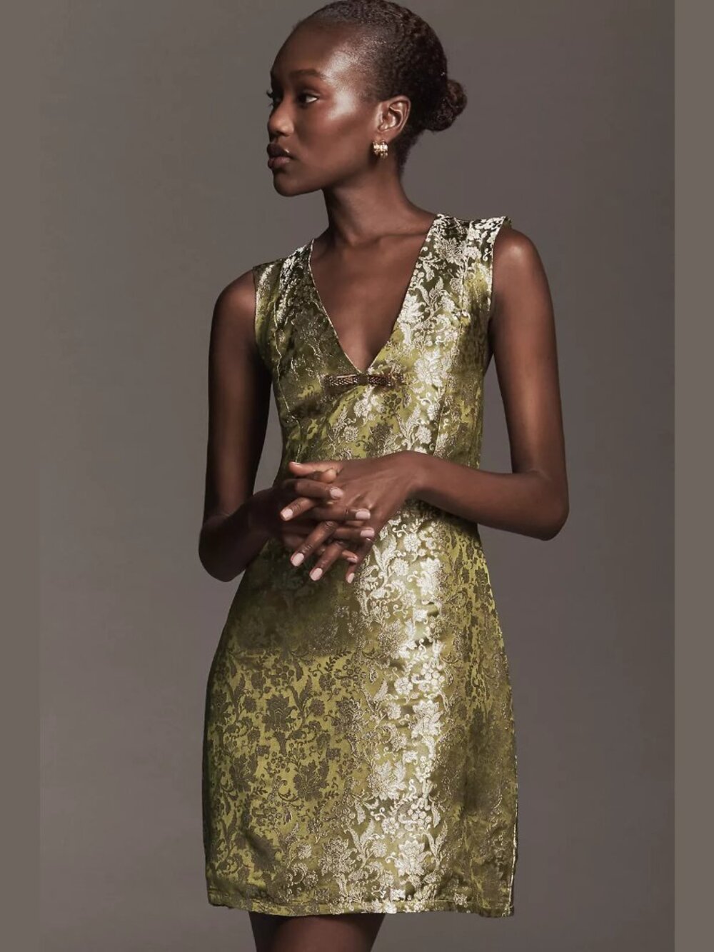 NEW Maeve Sizes M, XL Women's Sleeveless Brocade Shift Mini Dress, Green Pattern